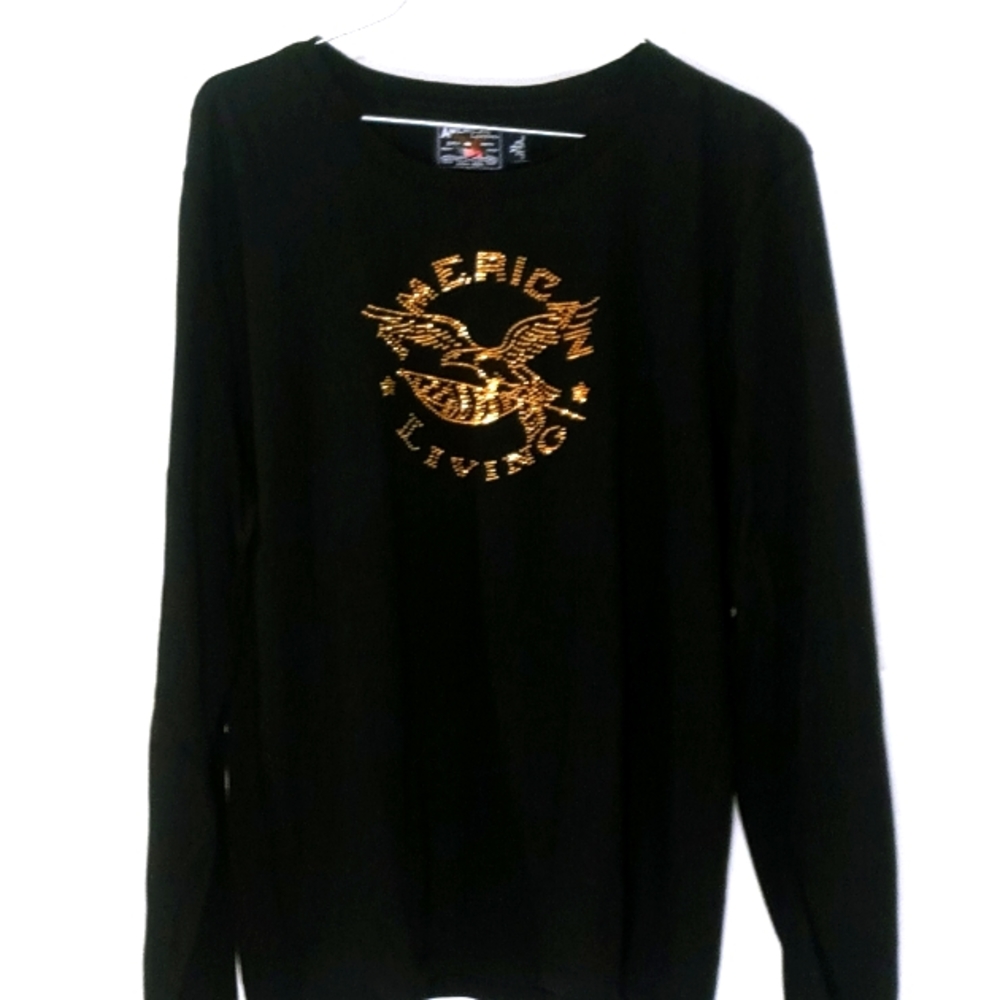 American Living women's size XL  t-shirt black beaded "American Living"  Cotton